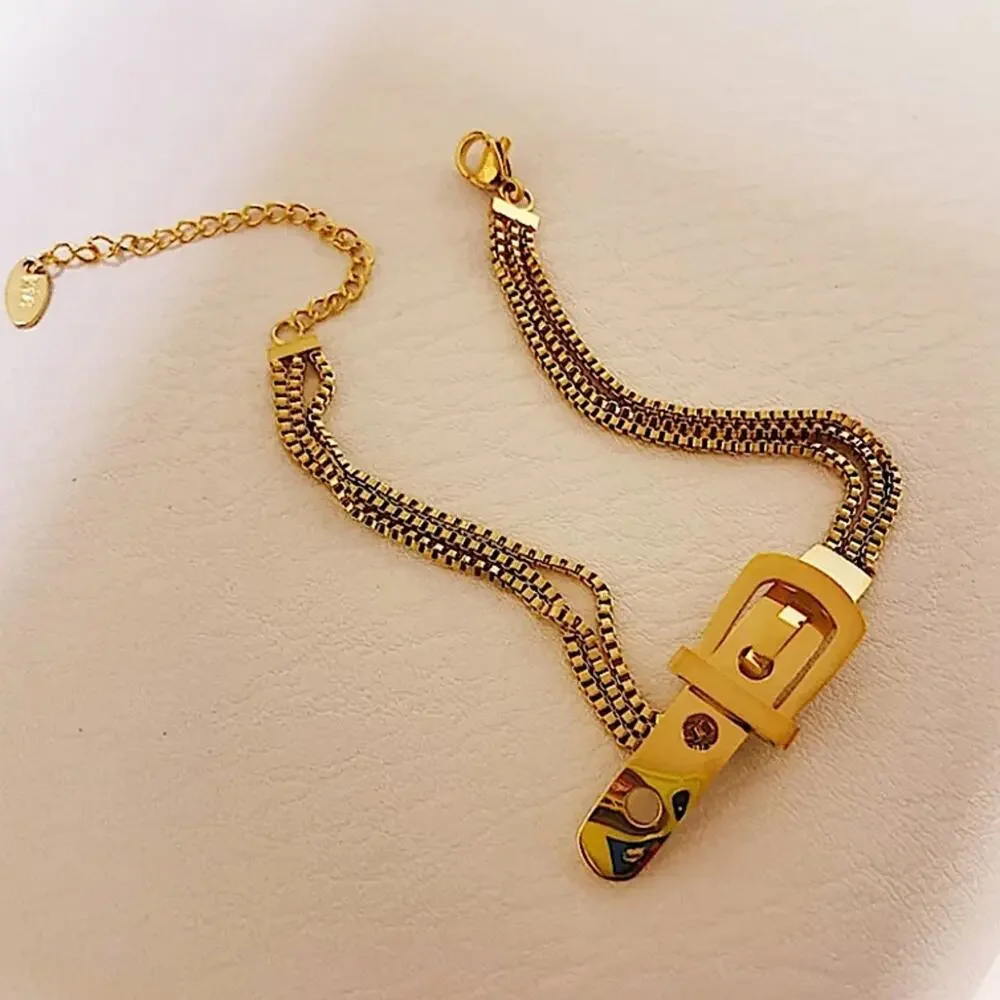 Gold Belt Buckle Chain Bracelet - Picture 5 of 6